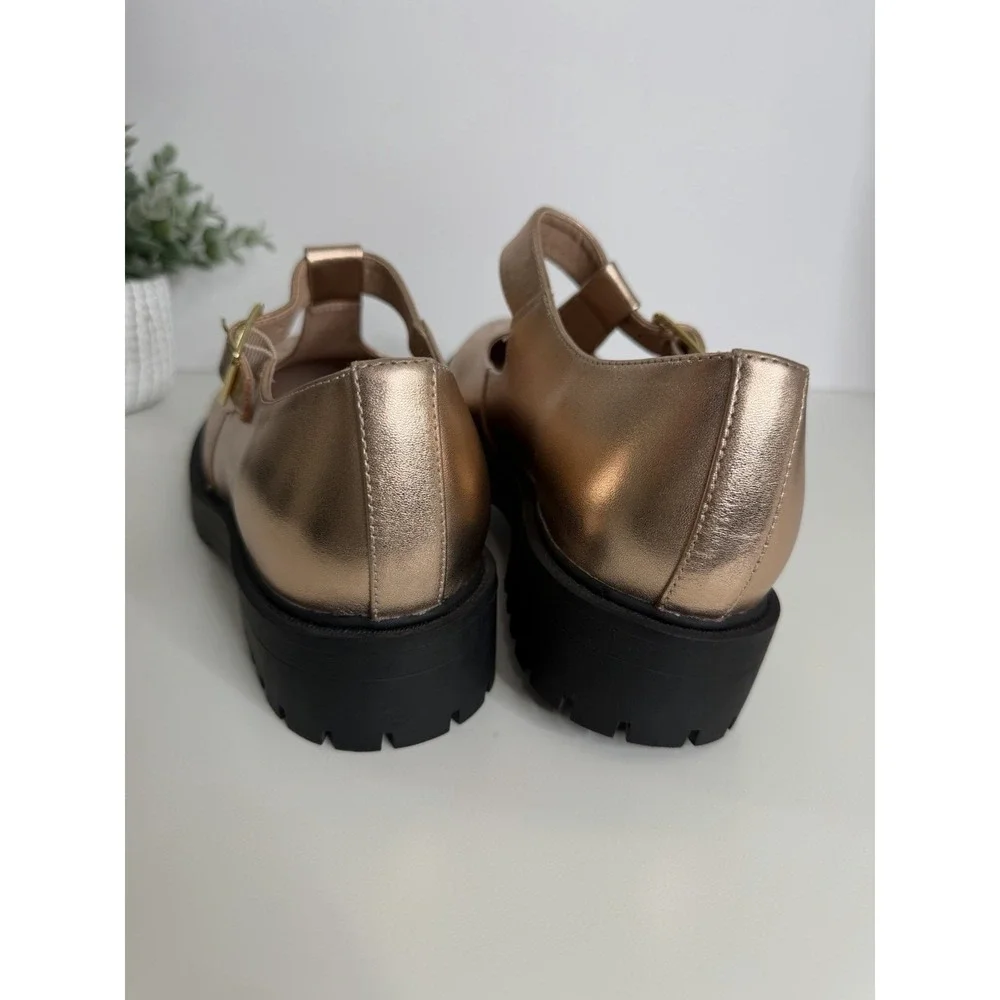 NEW WYDR Studios T-Strap Lug Mary Jane Metallic Rose Leather Shoes Size 9 - Picture 5 of 13